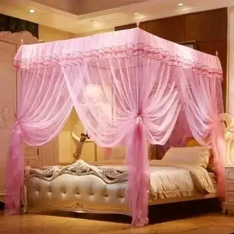Beautiful translucent rectangular bed canopy pink