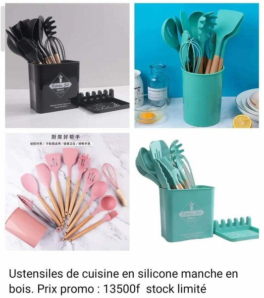 Ustensiles de cuisine en silicone manche en bois