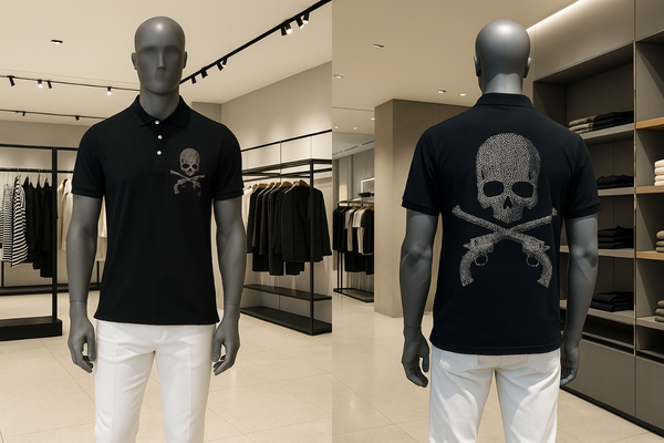 Polo Noir Skull Homme