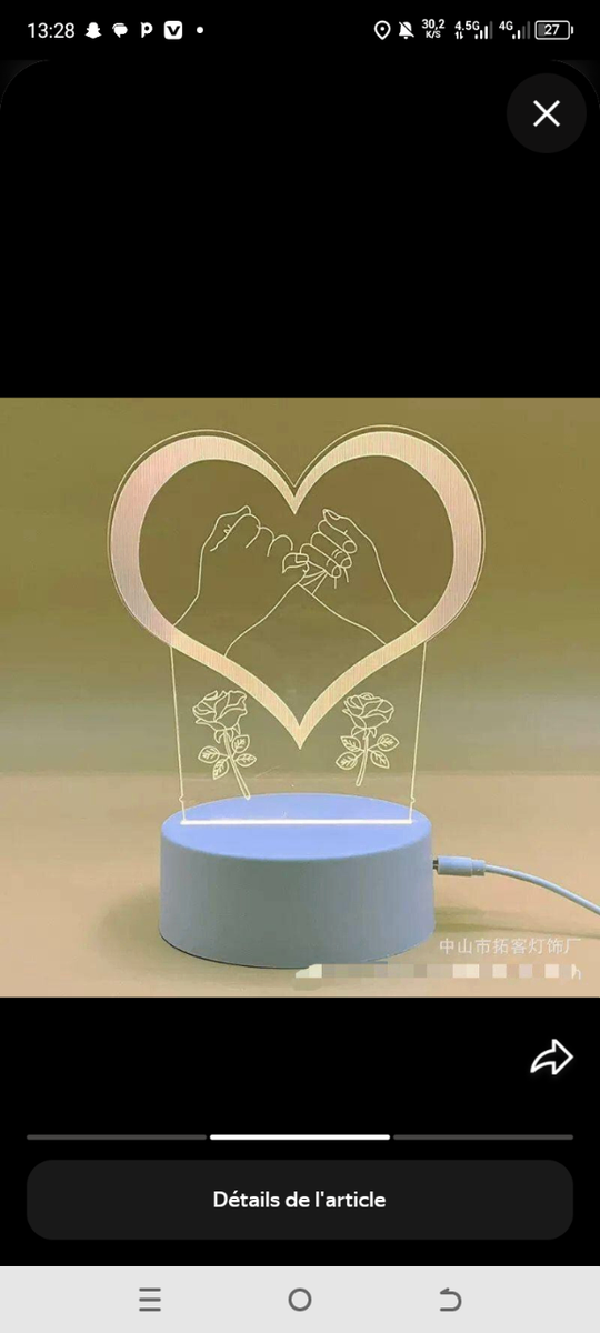 Lampe LED 3D Romantique