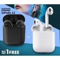 (Buy1 Get1 Free) inPods 12 True Wireless Stereo V 5.0 White/Pink/Black Earbuds One Touch 3D Noise Canceling HD Sound with Mic and Charging Case & Carry Pouch for Android & iOS (Multicolor)