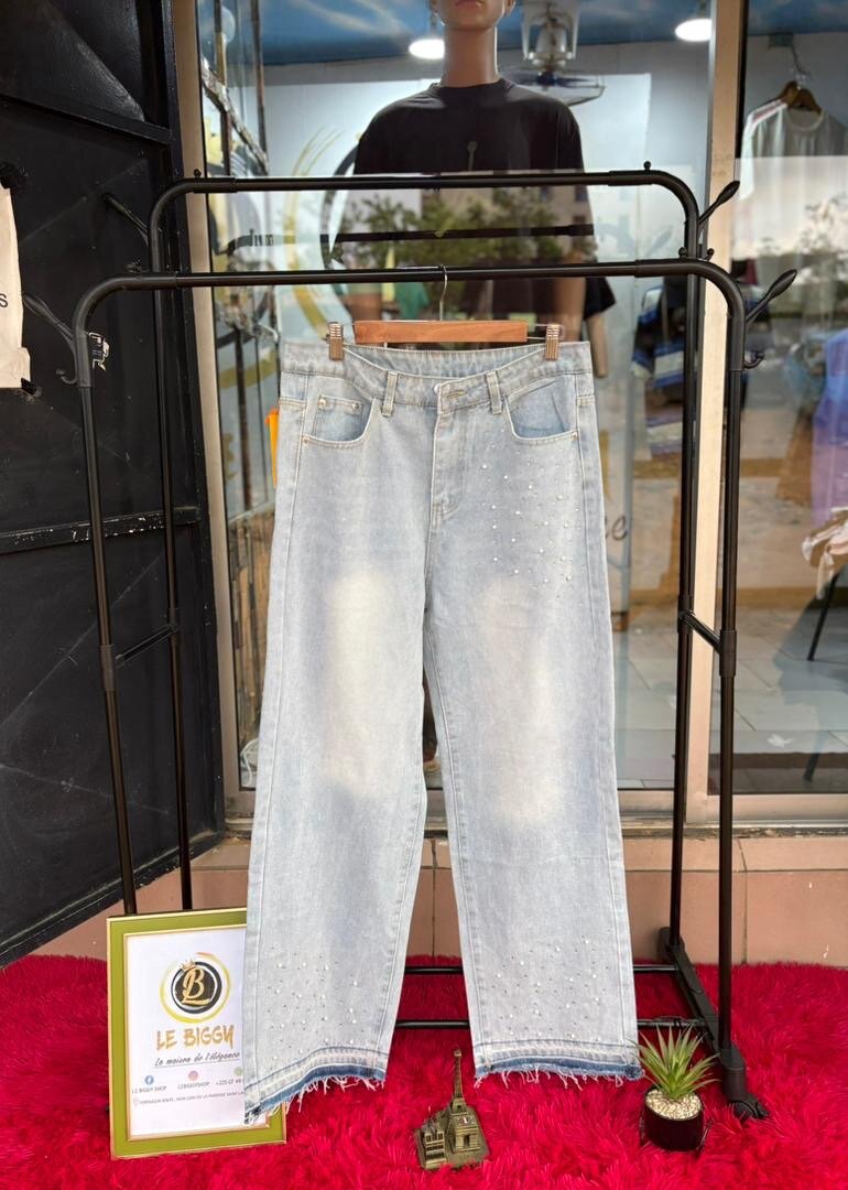 Jeans larges perles mode