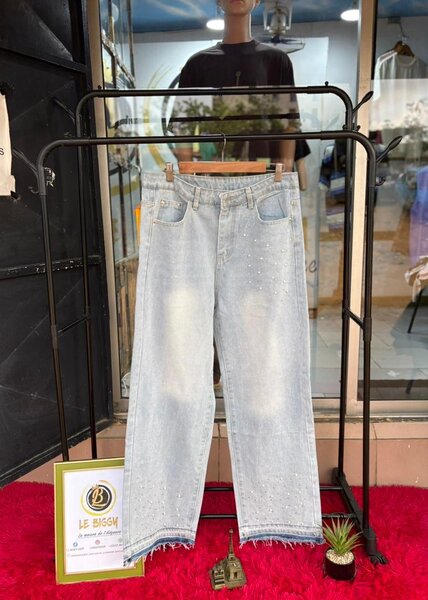 Jeans larges perles mode