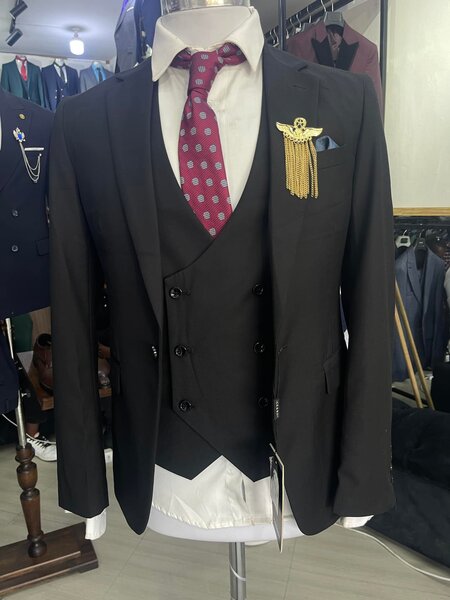 Black three-piece suit