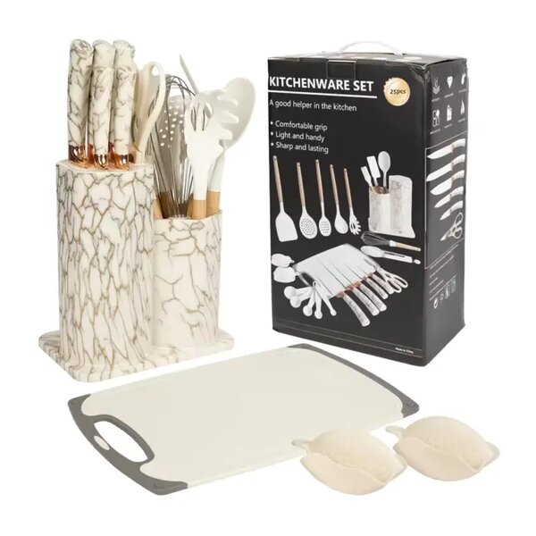 25 Pcs - Kitchenware Set Food Grade Silicone, Wooden Handles
