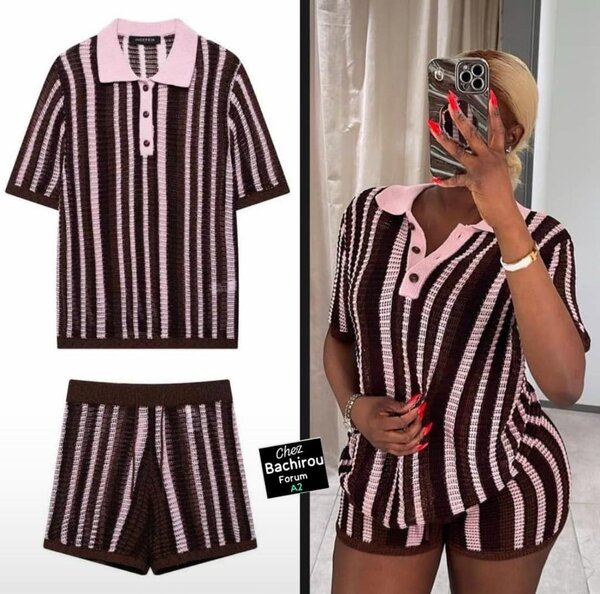 Ensemble Short Tricot Rayé Femme