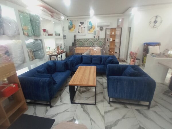 Canapé d'angle bleu en velours