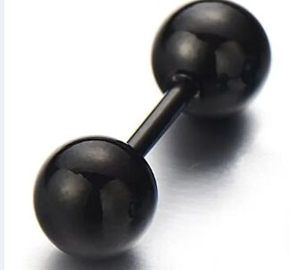 1 pair Black Barbell Ball Screw Stud Earrings for Women - Ear piercing for gym lovers - dumbal shaped tops - Black Barbell Ball Screw Stud Earrings for Women - Stainless Steel Cheater Fake Ear Plugs