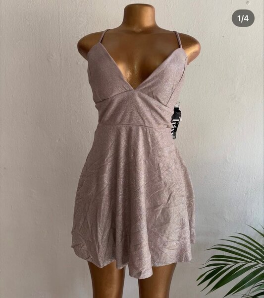  Sparkly ,soft pink ,short party dress with straps