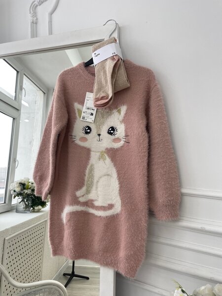 Платье туника на девочку с колготками