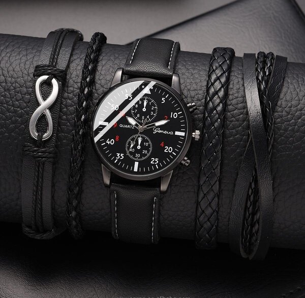 Montre élégante homme en cuir