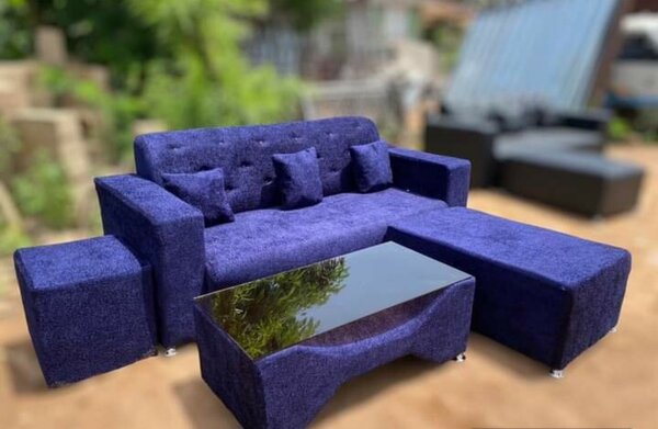 L- Shape Sofa with Glass Table