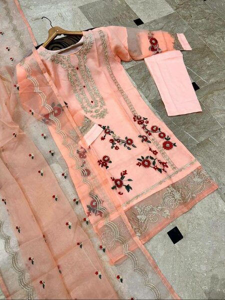 Organza  embroidery 3 pc Dc free