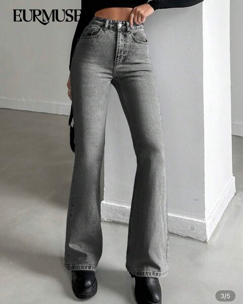 Jean évasé taille haute gris