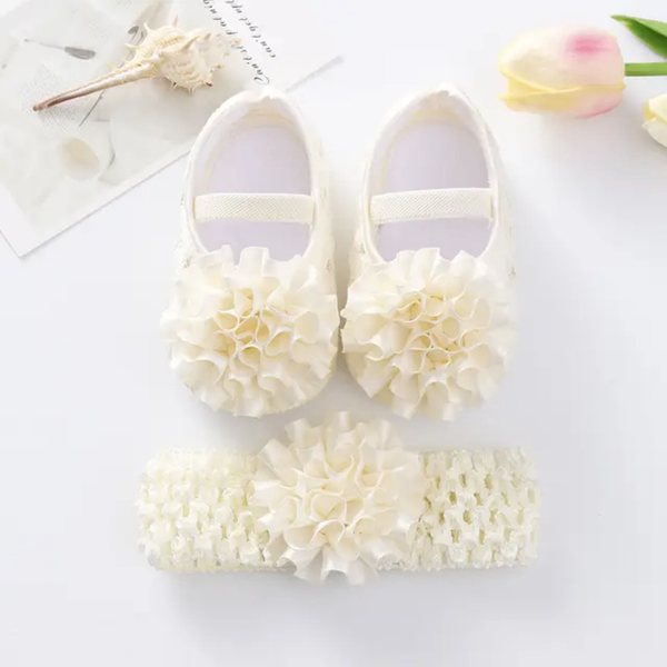 Ensemble Chaussures et Bandeau Bébé Fleurs