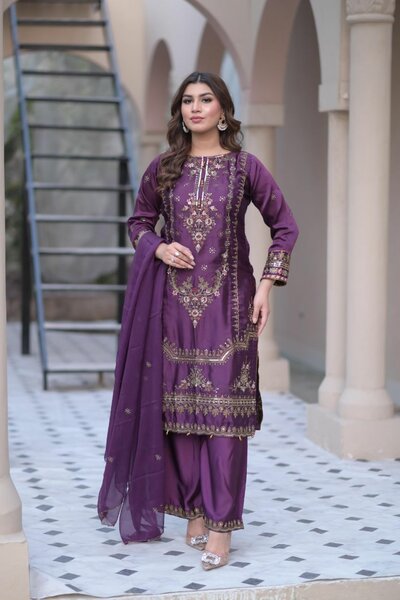 Shamoze silk fabric 3 pc ,most beautiful design  dc free