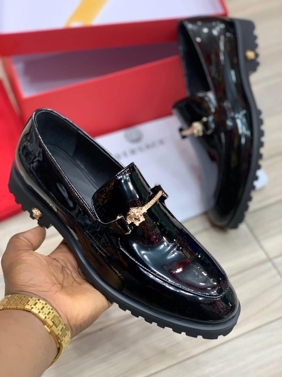 Loafers for men, varnished, black