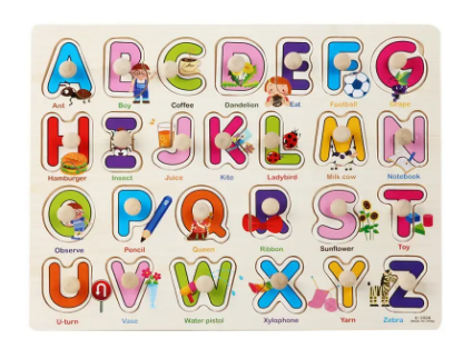 Wooden Uppercase Abc Puzzle Knob / 1yr+