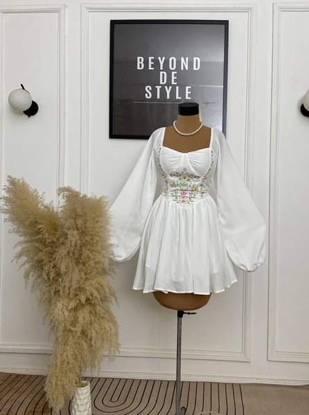 SWEET GIRL SNATCHED FLORAL BALLOON SLEEVES DRESS.