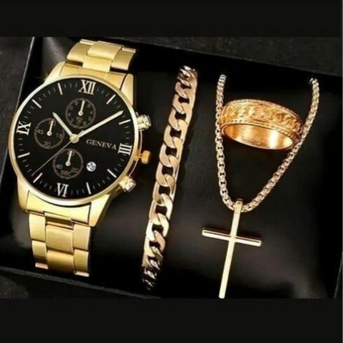 Montre et Bijoux Dorés Homme