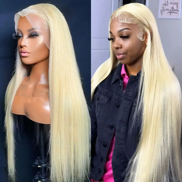 Perruque blonde droite en lace frontale