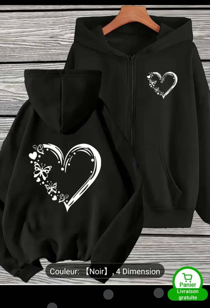 Sweat à capuche motif cœur papillon