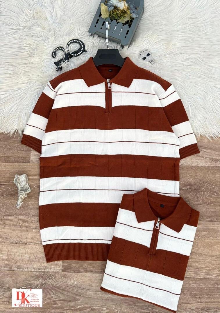 Polo à rayures tendance zippé