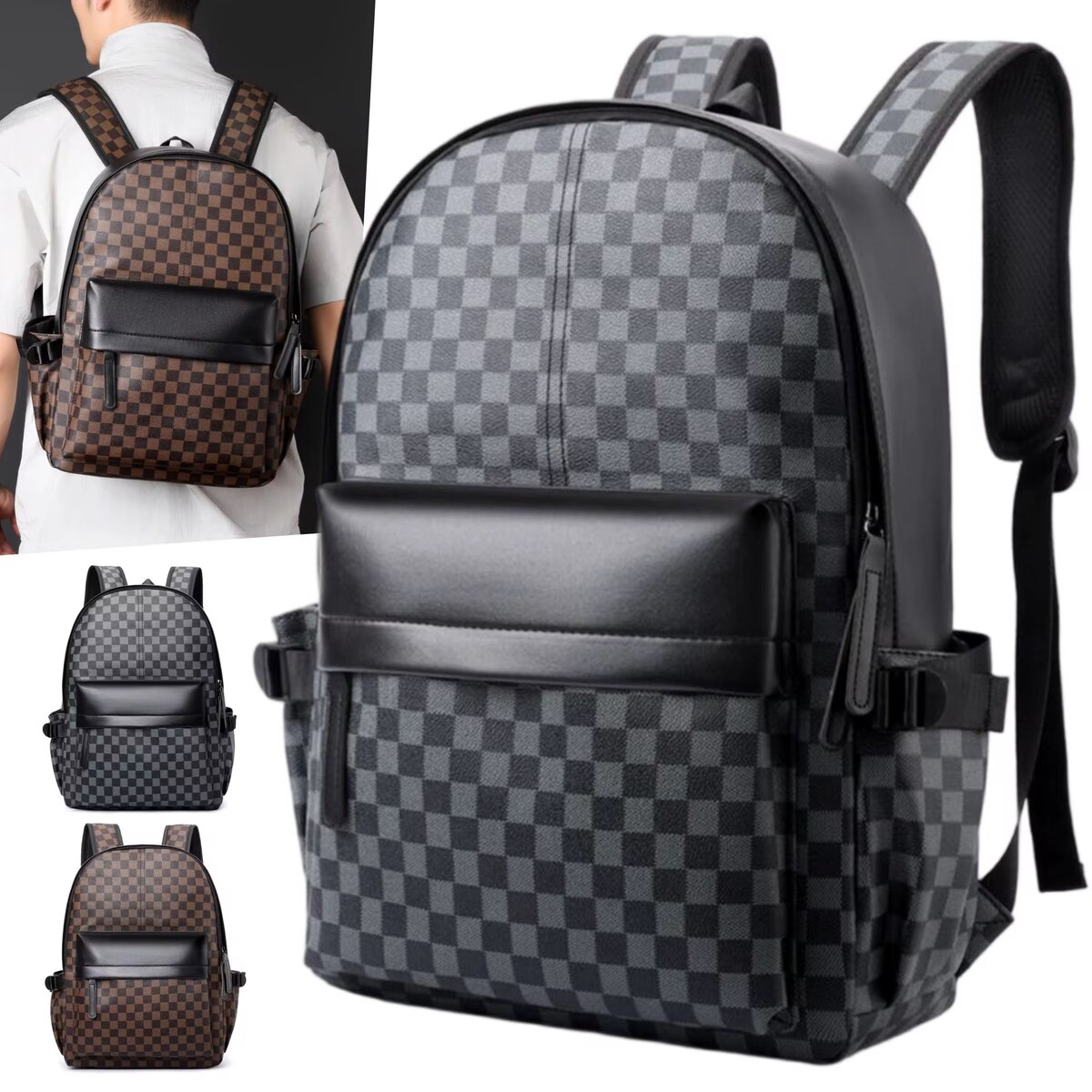 Sac à dos motif à carreaux homme