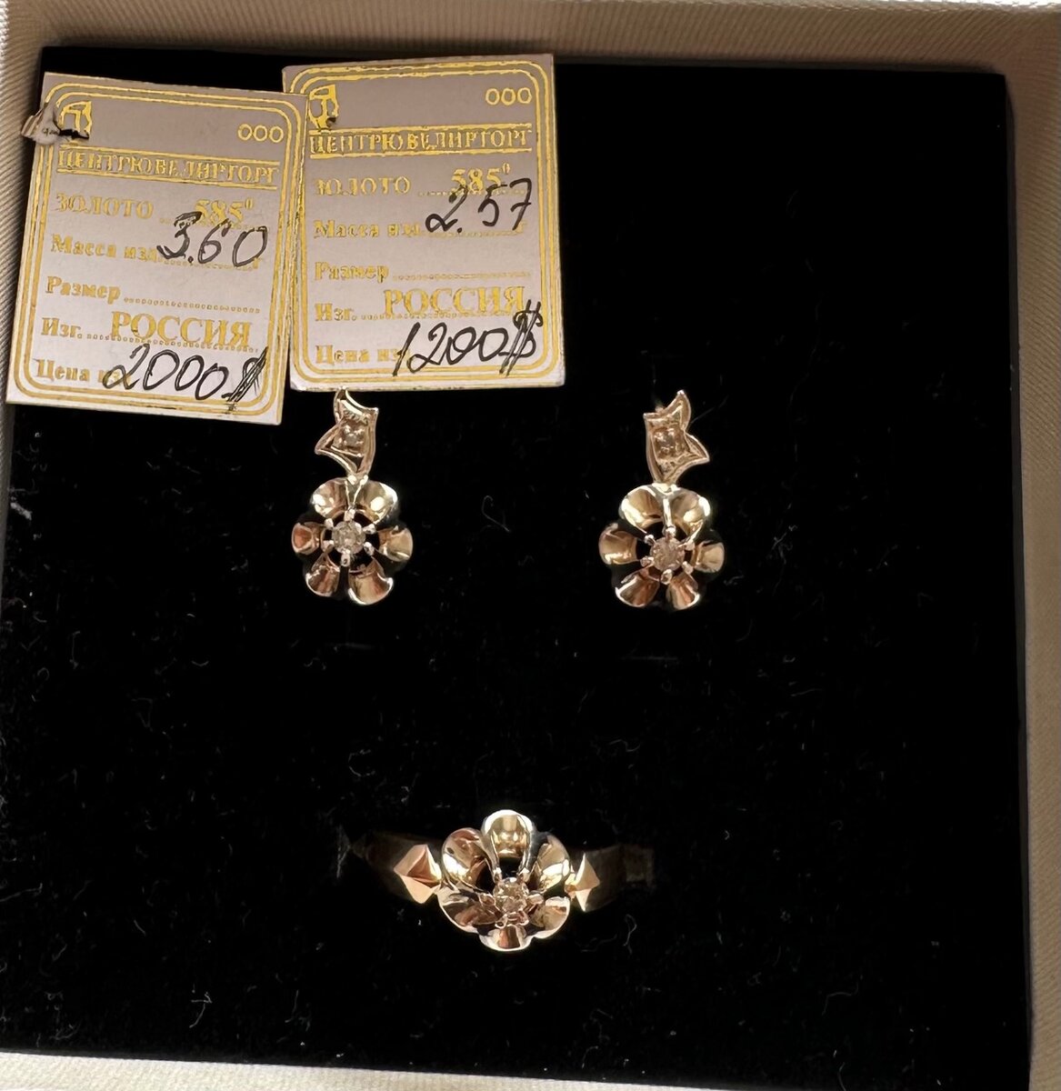 Комплект серьги и кольцо с бриллиантами