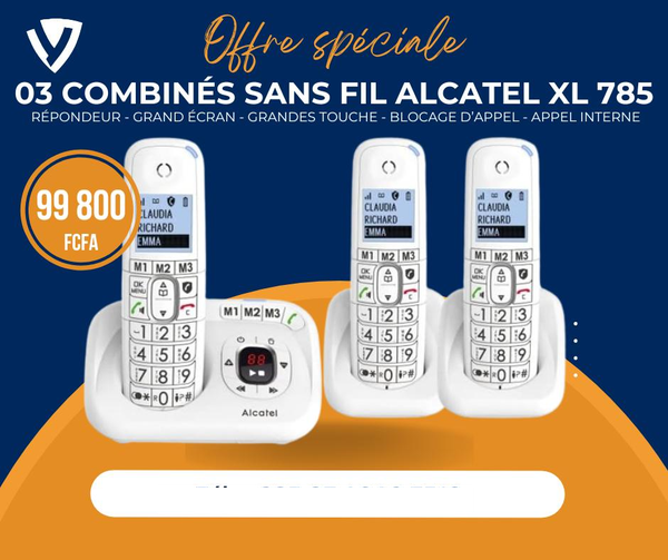 Alcatel Téléphone sans Fil, Dect XL785 Trio avec Répondeur, Grand Ecran et Grandes Touches, Appel interne GRATUITE