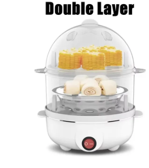 Single Layer / Double Layer 3 in 1 Electric Egg Boiler/Poacher/Cooker Vegetable Streamer- 7-14 eggs Capacity - White