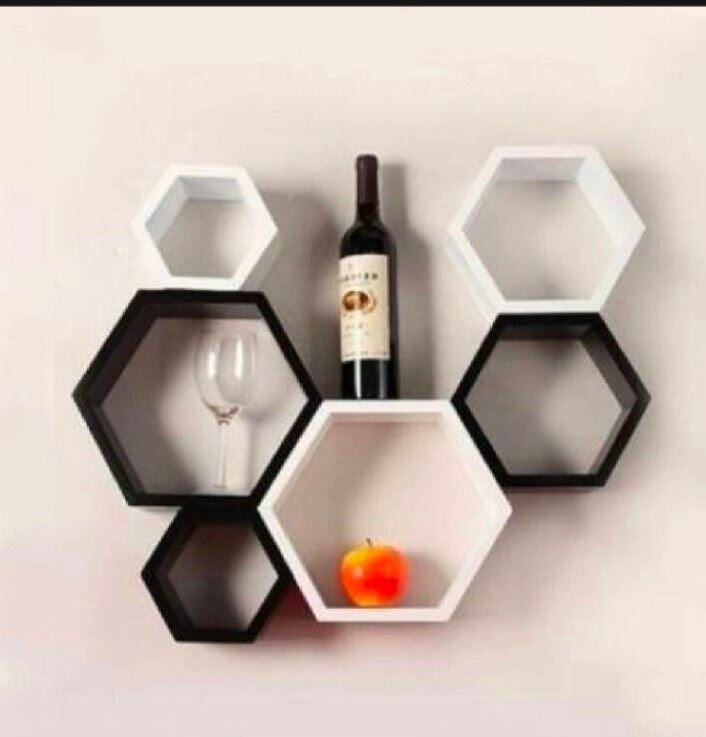 3 piece hexagon wall rack in black and white colours