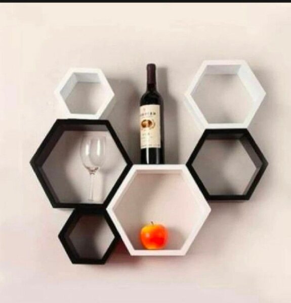 3 piece hexagon wall rack in black and white colours