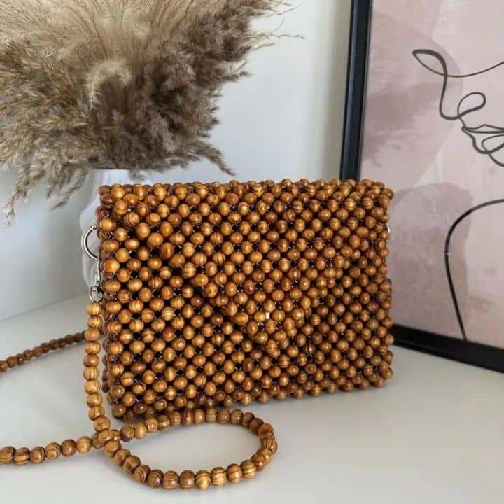 Sac à main perles bois