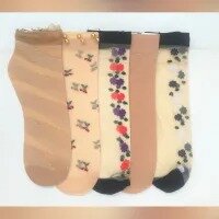 5 Pair High Quality Mix Design Skin Thin Transparent Ladies Socks / Summer Girls Socks / Ankle Pattern Socks