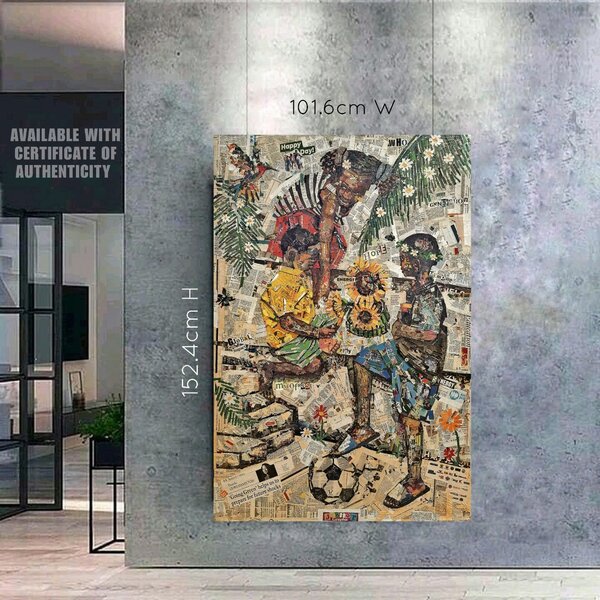 Authentic Hand-Made Newsprint Artwork on canvas