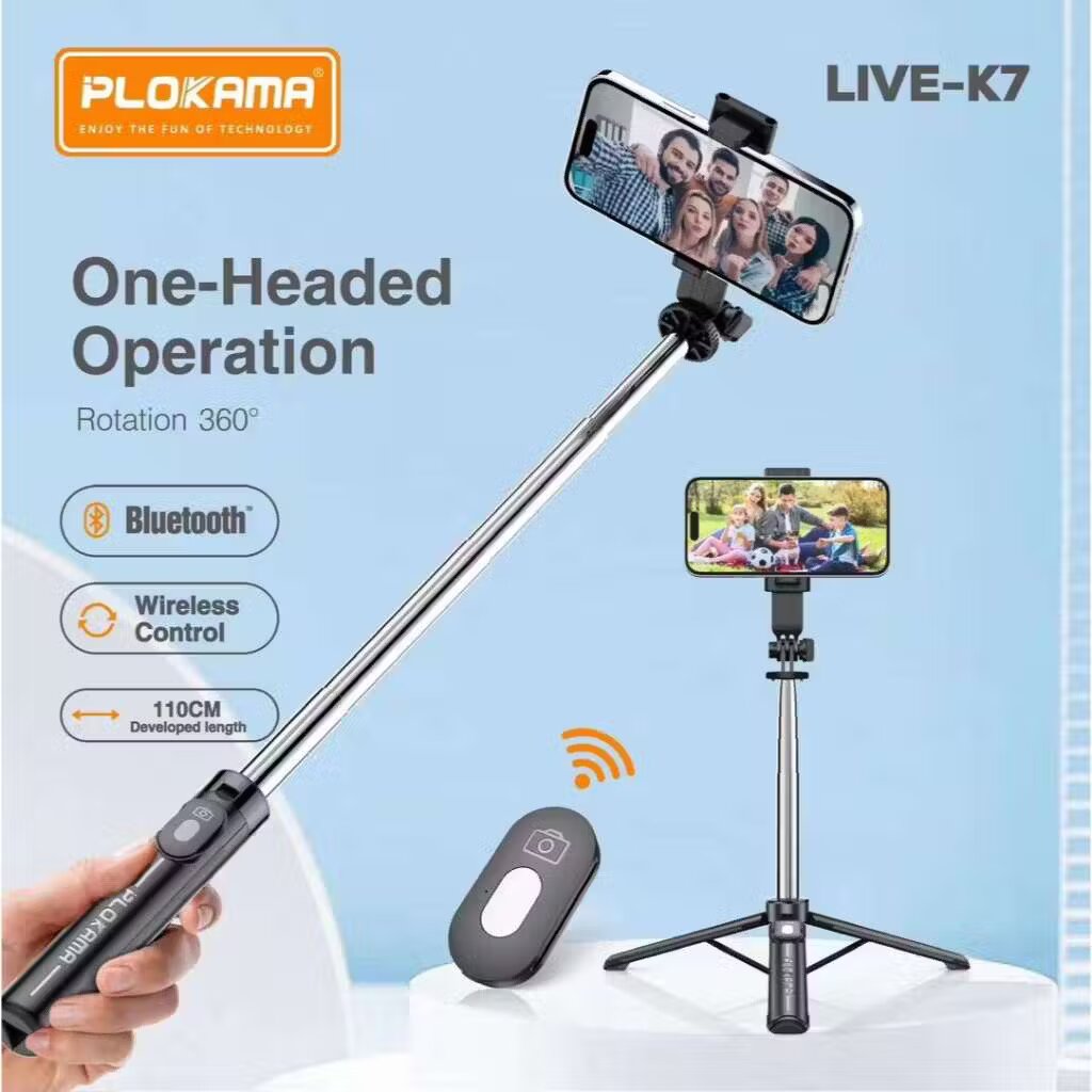 Plokama K7 Tongsis Tripod 3-in-1 110cm Selfie Stick with Blu