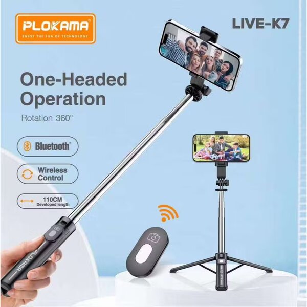 Plokama K7 Tongsis Tripod 3-in-1 110cm Selfie Stick with Blu