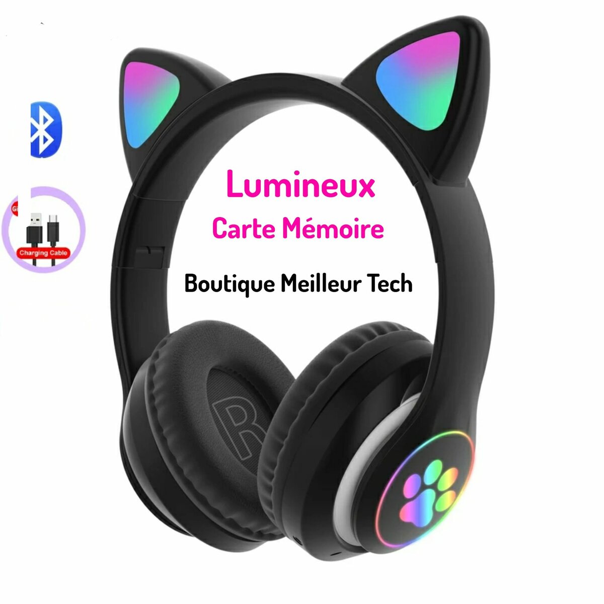 Casque bluetooth oreilles chat Fille Garçon STN28