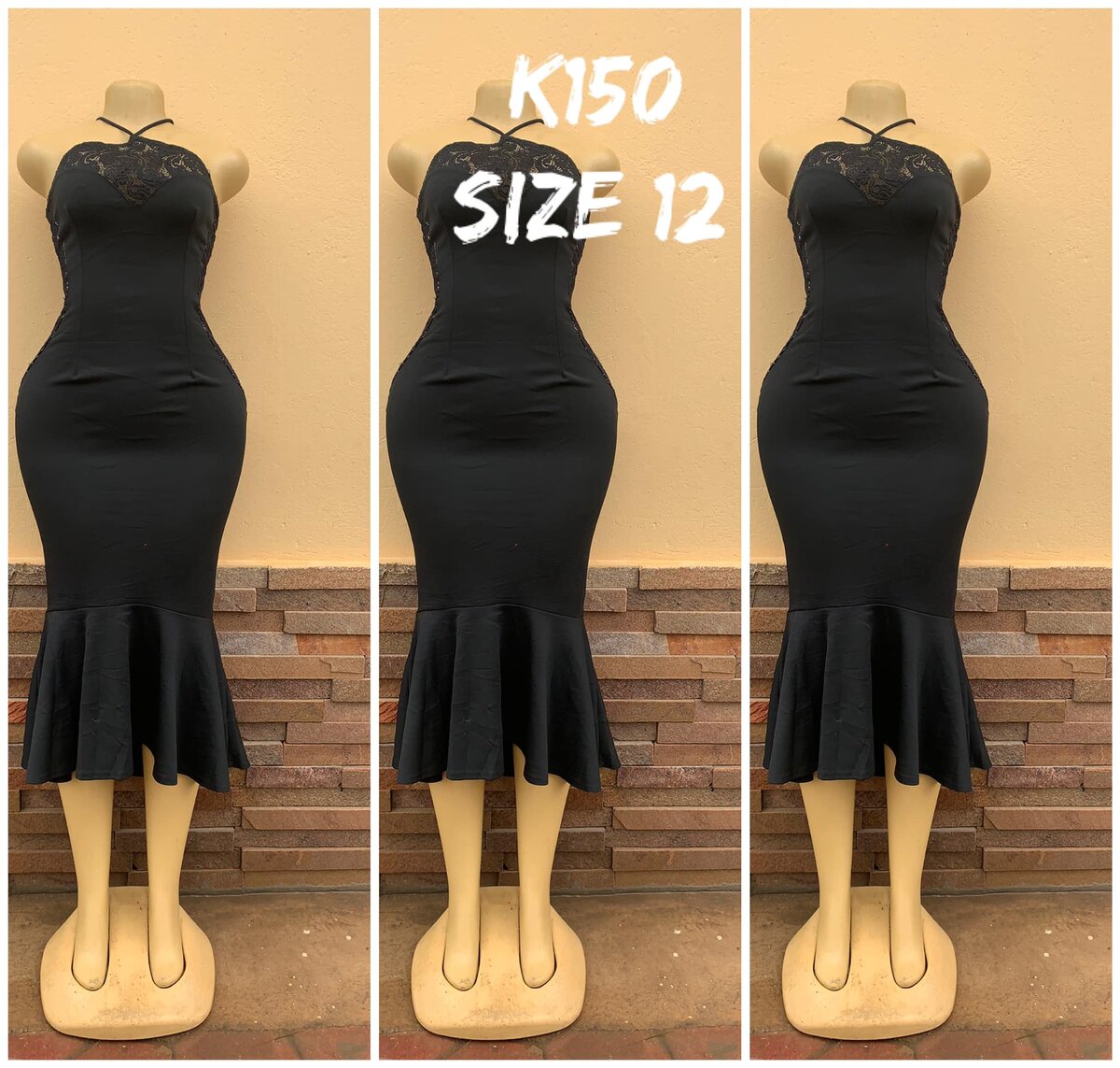 Black lace top dress, size 12