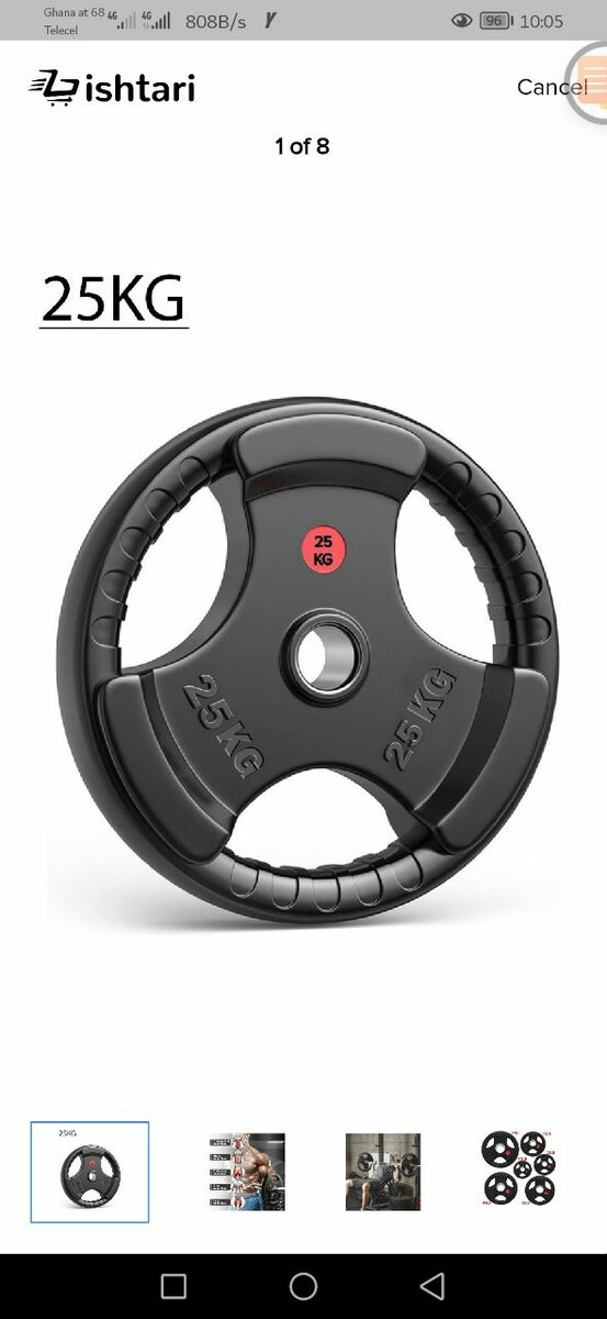 25KG Olympic Plates, Barbell Three Handles Tri-Grip Black