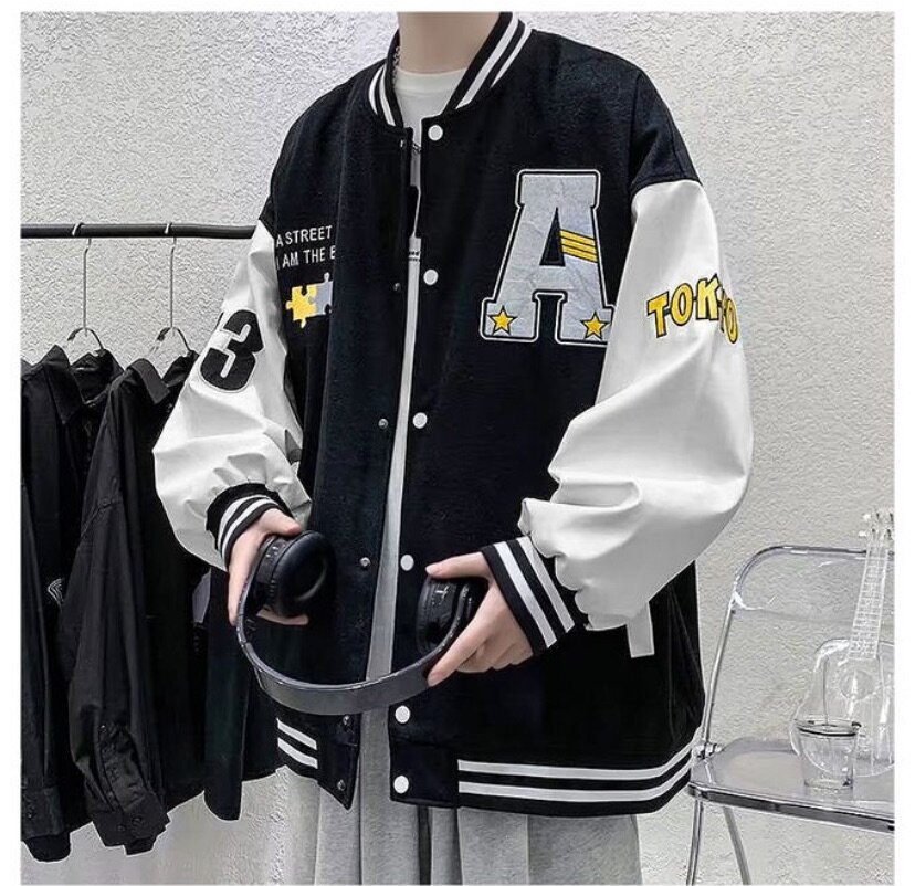 Unisex Black & White Varsity Jacket - Classic Letterman Styl