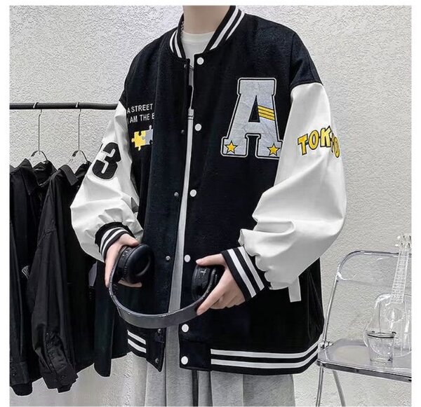 Unisex Black & White Varsity Jacket - Classic Letterman Styl