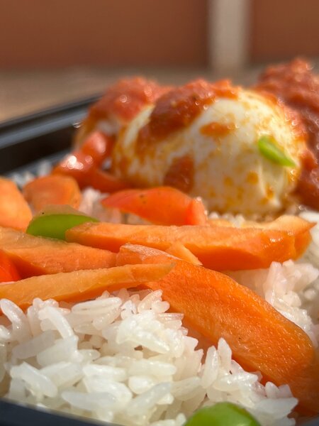 Plain rice with boiled egg