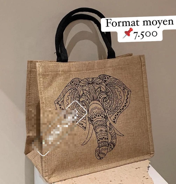 Sac en tissu à main créatif en lin, dessin animé, minimaliste, beige avec lettrage