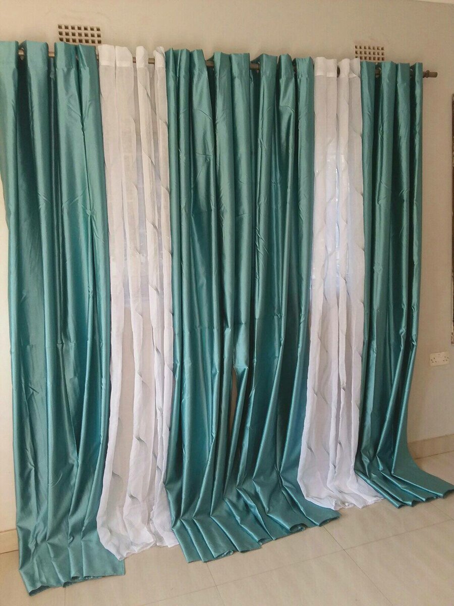 2 drops of curtains white and green