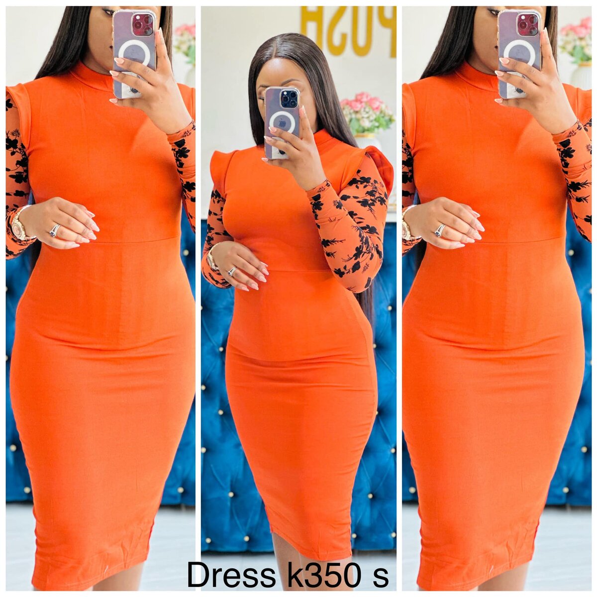 Orange dress, figure-hugging, size S