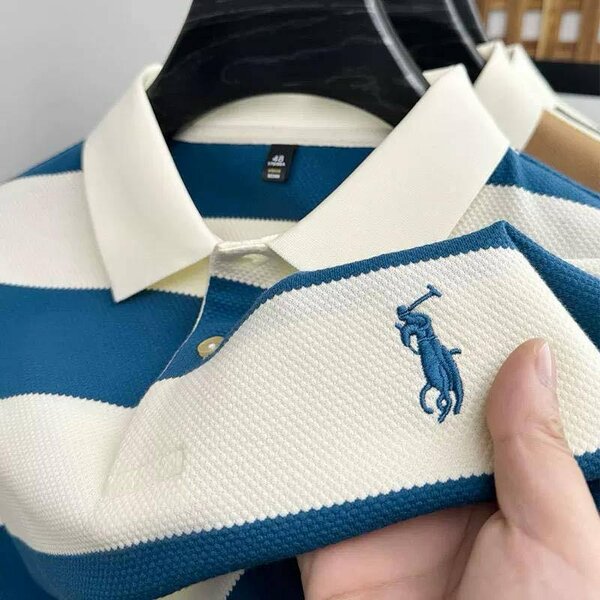 Polo homme rayé bleu et blanc