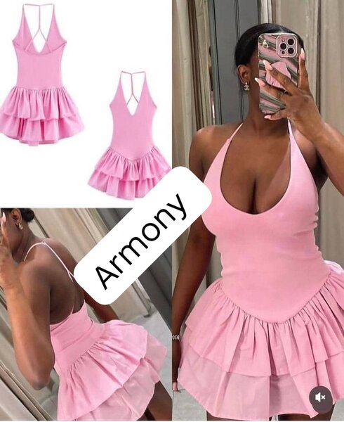 Robe rose à volants sexy