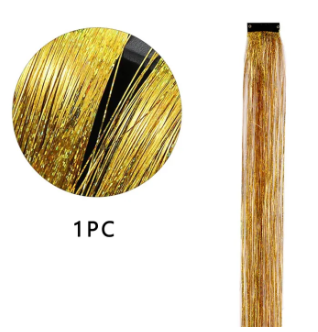 Clip In Hair Tinsel, Fairy Hair Tinsel Kit 48 CM Glitter Colorful Clip On Tinsel Hair Extensions for Girls Hair Accessories Part